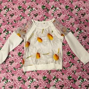 Zara White and Orange Floral Long Sleeve Top